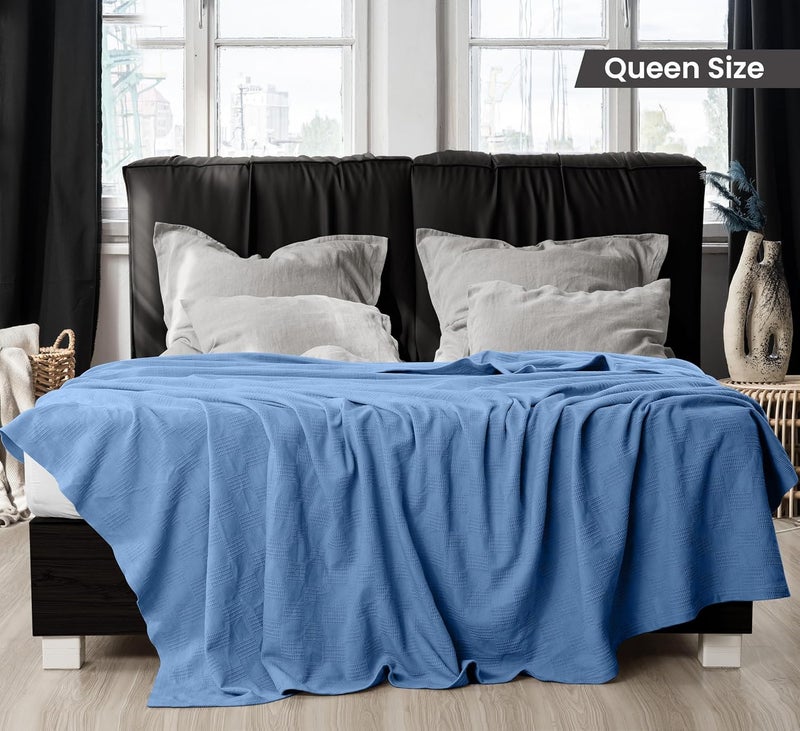 Utopia Bedding 100% Cotton Blanket (Queen Size - 90x90 Inches) 350GSM Lightweight Thermal Blanket, Soft Breathable Blanket for All Seasons (Wedgewood) - Image 2