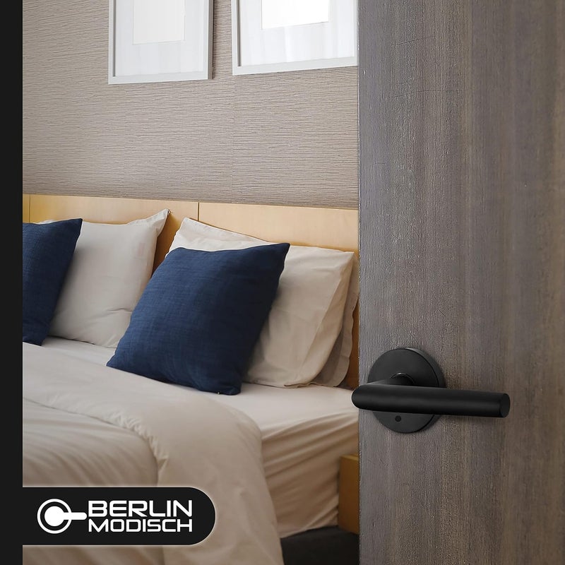 Berlin Modisch Passage Lever Door Handle Sleek Round Non-Locking Lever Set [for Hallway or Closet Doors] Reversible for Right & Left Sided Doors Heavy Duty - Iron Black Finish - Image 2