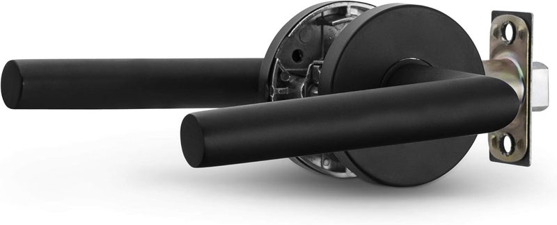 Berlin Modisch Passage Lever Door Handle Sleek Round Non-Locking Lever Set [for Hallway or Closet Doors] Reversible for Right & Left Sided Doors Heavy Duty - Iron Black Finish - Image 4