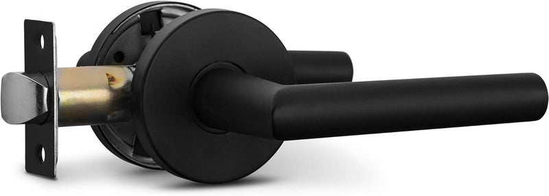 Berlin Modisch Passage Lever Door Handle Sleek Round Non-Locking Lever Set [for Hallway or Closet Doors] Reversible for Right & Left Sided Doors Heavy Duty - Iron Black Finish - Image 1