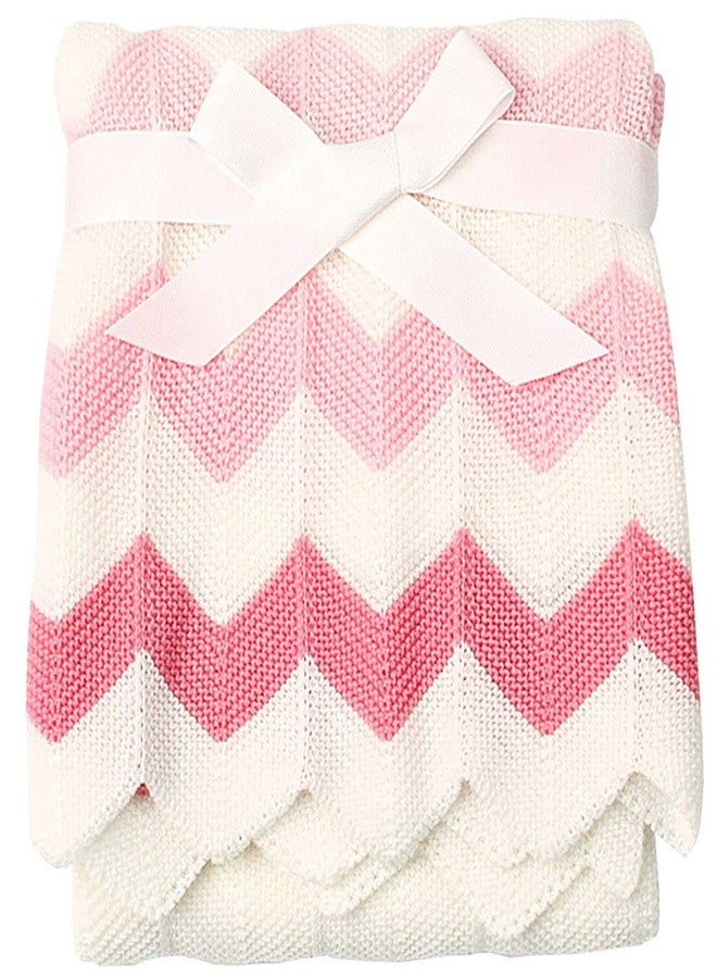 Cozyholy Baby Blankets for Girls Nursery Swaddling Receiving Blankets Cute Chevron Knit Blanket Pink Newborn Baby Girl Crib Blanket, 40x30 inch - Image 1
