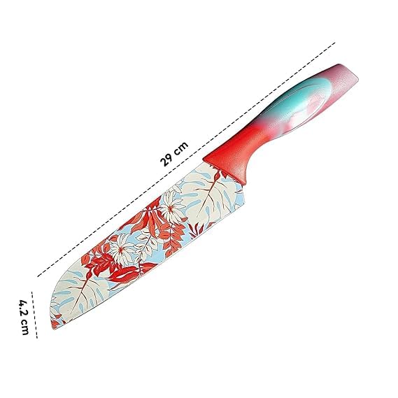 NAIDEV Stainless Steel ColorPrinted Santoku Knife Kitchen Accessories Multicolored Colorful NonStick Coating Blade for Home Kitchen NonSlip Handle with Blade Cover - Image 3