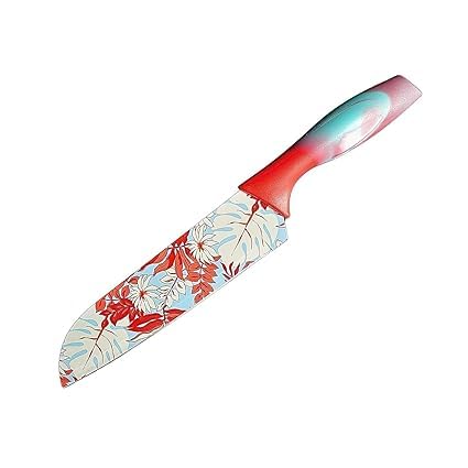 NAIDEV Stainless Steel ColorPrinted Santoku Knife Kitchen Accessories Multicolored Colorful NonStick Coating Blade for Home Kitchen NonSlip Handle with Blade Cover - Image 1