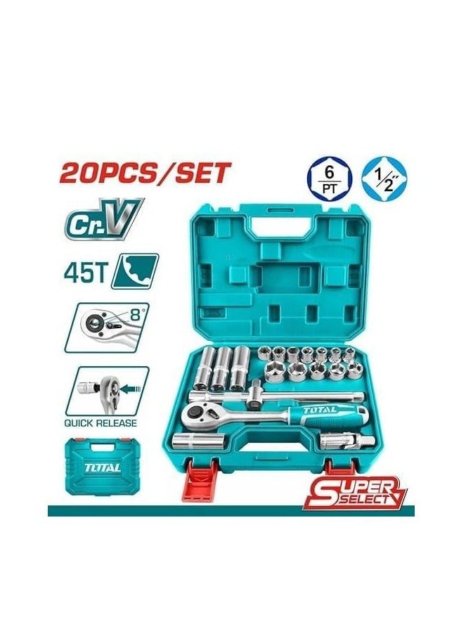 TOTAL 1/2" Socket Set, 20 Pieces - THT121201 - Total