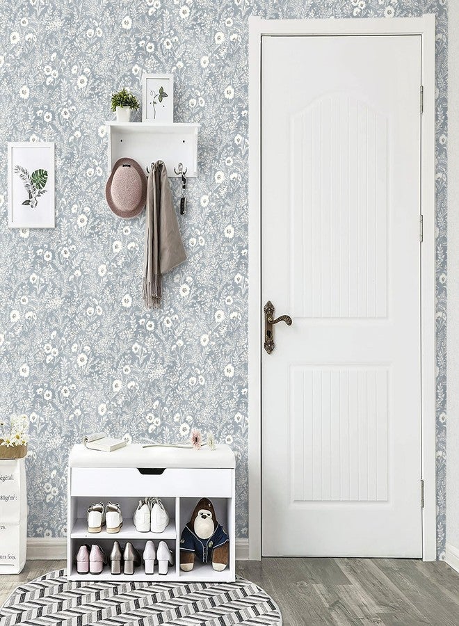 Micpolo Floral Wallpaper Peel and Stick Blue Boho Wall Paper Vintage Contact Paper Bedroom Bathroom Wallpaper Removable Self-Adhesive Wall Decor Vinyl Roll 17.3" x 118" - Image 4