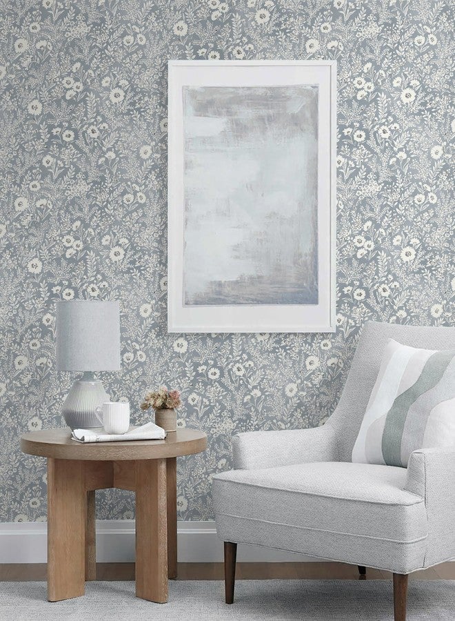 Micpolo Floral Wallpaper Peel and Stick Blue Boho Wall Paper Vintage Contact Paper Bedroom Bathroom Wallpaper Removable Self-Adhesive Wall Decor Vinyl Roll 17.3" x 118" - Image 5