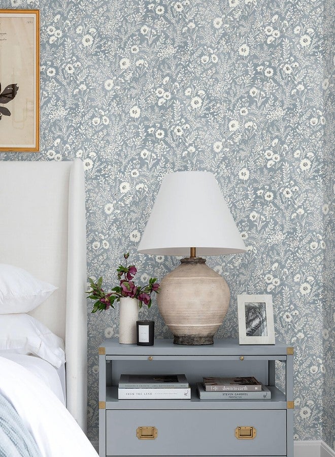 Micpolo Floral Wallpaper Peel and Stick Blue Boho Wall Paper Vintage Contact Paper Bedroom Bathroom Wallpaper Removable Self-Adhesive Wall Decor Vinyl Roll 17.3" x 118" - Image 2