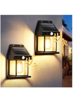 IP65 Waterproof Dusk to Dawn Motion Sensor Lights 3 Modes Solar Porch Light Wall Lamp with 1pc Edison Bulb for Patio Garage Shed