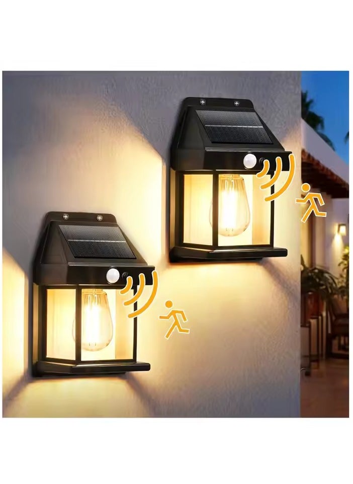 Generic - IP65 Waterproof Dusk to Dawn Motion Sensor Lights 3 Modes Solar Porch Light Wall Lamp with 1pc Edison Bulb for Patio Garage Shed - Image 1