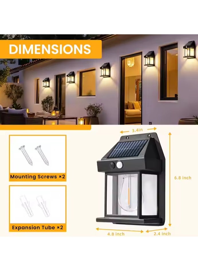Generic - IP65 Waterproof Dusk to Dawn Motion Sensor Lights 3 Modes Solar Porch Light Wall Lamp with 1pc Edison Bulb for Patio Garage Shed - Image 1