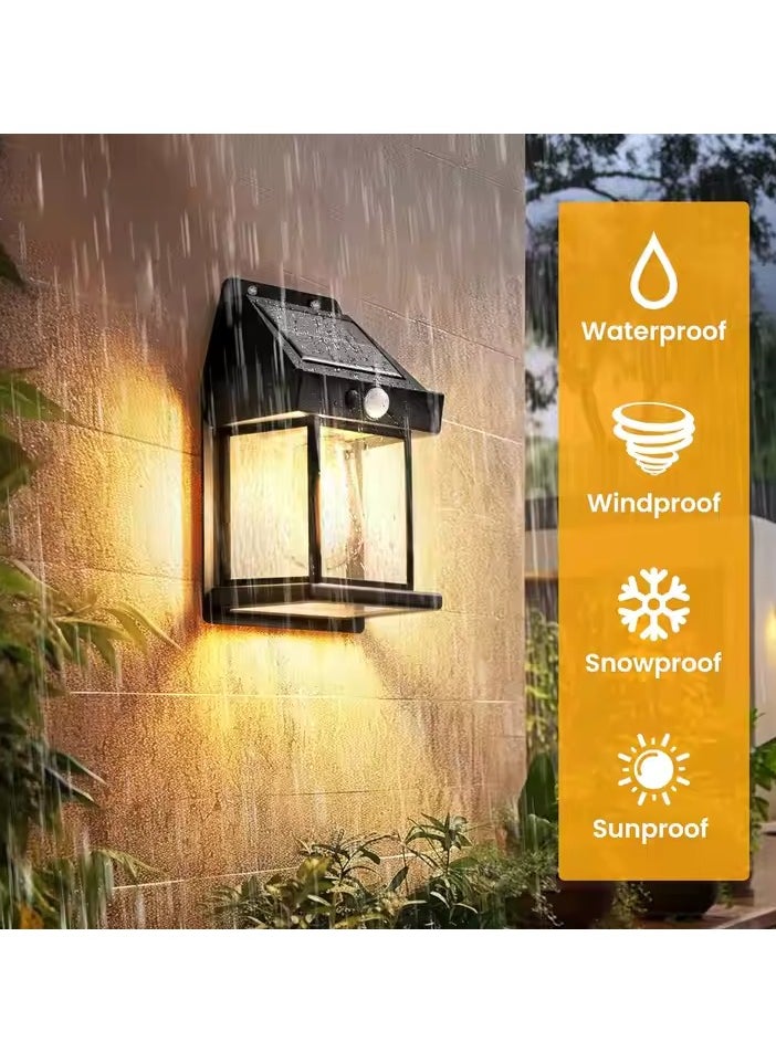Generic - IP65 Waterproof Dusk to Dawn Motion Sensor Lights 3 Modes Solar Porch Light Wall Lamp with 1pc Edison Bulb for Patio Garage Shed - Image 1