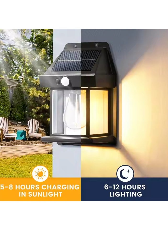 Generic - IP65 Waterproof Dusk to Dawn Motion Sensor Lights 3 Modes Solar Porch Light Wall Lamp with 1pc Edison Bulb for Patio Garage Shed - Image 1