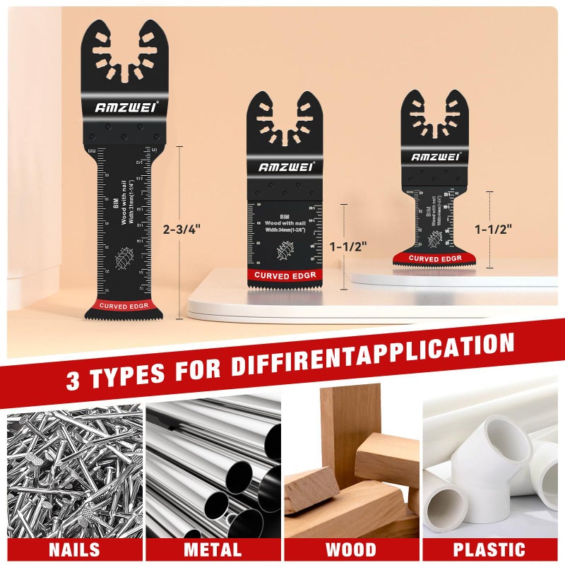 AMZWEI 30 Pcs Bi-Metal Oscillating Saw Blades, Professional Curved Edge Multitool Blades for Wood with Nails, Metal, Wood, Oscillating Tool Blades Compatible with Dewalt Milwaukee Bosch Ryobi - Image 2
