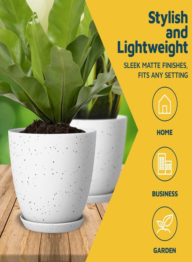 لايف ماستر مجموعة من 10 أواني زراعة بيضاء ورمادية اللون مزودة بفتحات تصريف وأطباق، قابلة للتكديس، مناسبة للاستخدام الداخلي والخارجي، موفرة للمساحة، مثالية لنباتات الزينة والزهور، بأحجام (7، 6.7، 6، 5.3، و4.8 بوصة)، متينة ومقاومة للعوامل الجوية. - Image 3