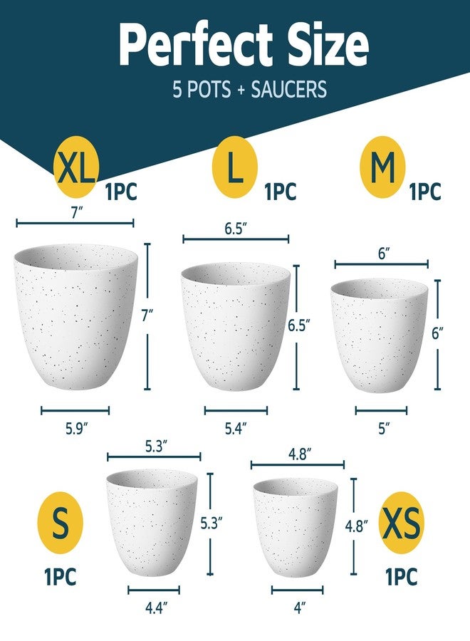 لايف ماستر مجموعة من 10 أواني زراعة بيضاء ورمادية اللون مزودة بفتحات تصريف وأطباق، قابلة للتكديس، مناسبة للاستخدام الداخلي والخارجي، موفرة للمساحة، مثالية لنباتات الزينة والزهور، بأحجام (7، 6.7، 6، 5.3، و4.8 بوصة)، متينة ومقاومة للعوامل الجوية. - Image 2