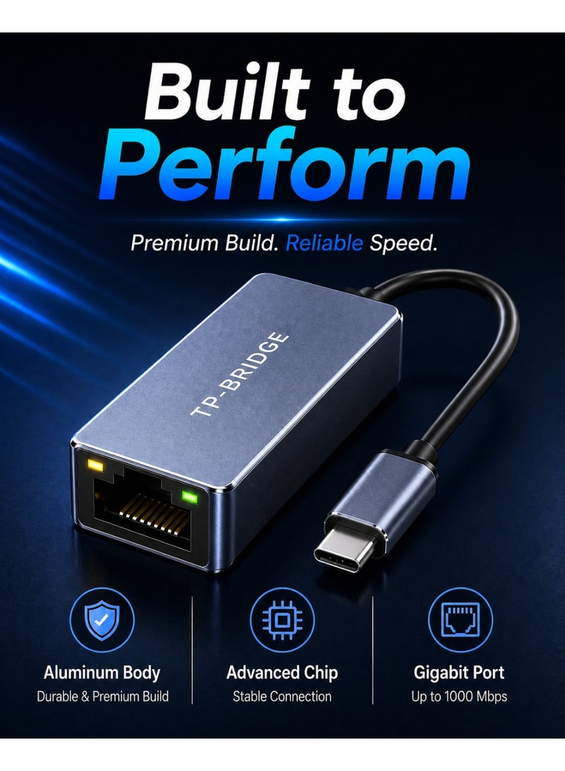 TP-BRIDGE Type- C 3.1 to Gigabit Ethernet Adapter 1000Mbps RJ45 LAN Converter, Plug & Play, High Speed Stable Network, Aluminum Body for Laptop & PC - Image 5
