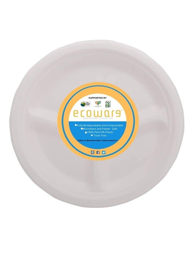 ECOWARE® (Pack of 25 Plates 100% Natural, Biodegradable, Compostable, Ecofriendly, Safe & Hygienic Disposable 10 inch 3-Compartment Round Plate - Medium Size - Image 1