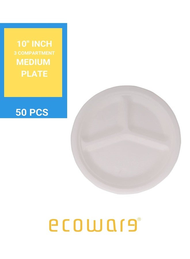 ECOWARE® (Pack of 25 Plates 100% Natural, Biodegradable, Compostable, Ecofriendly, Safe & Hygienic Disposable 10 inch 3-Compartment Round Plate - Medium Size - Image 2