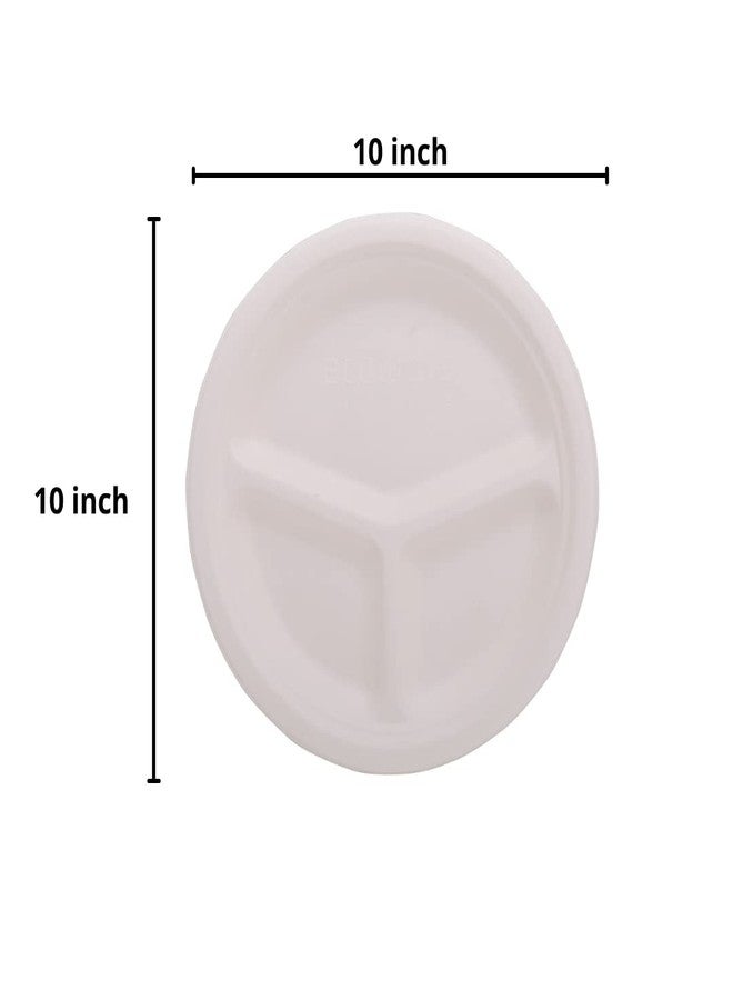 ECOWARE® (Pack of 25 Plates 100% Natural, Biodegradable, Compostable, Ecofriendly, Safe & Hygienic Disposable 10 inch 3-Compartment Round Plate - Medium Size - Image 3