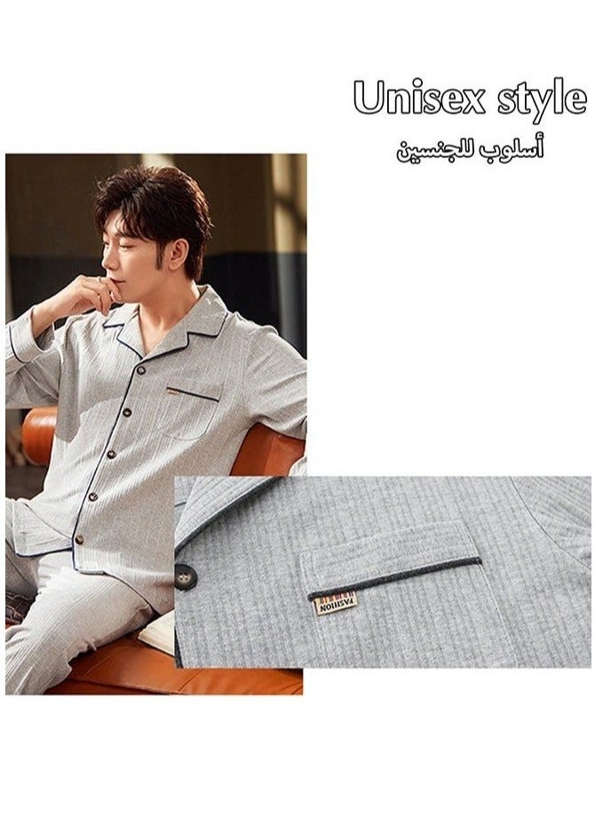 NIBEMINENT 2-Piece Set Of Unisex Pajamas Pure Cotton Long Sleeved Pants For Couples' Home Wear Fashion Casual Family  - Image 5