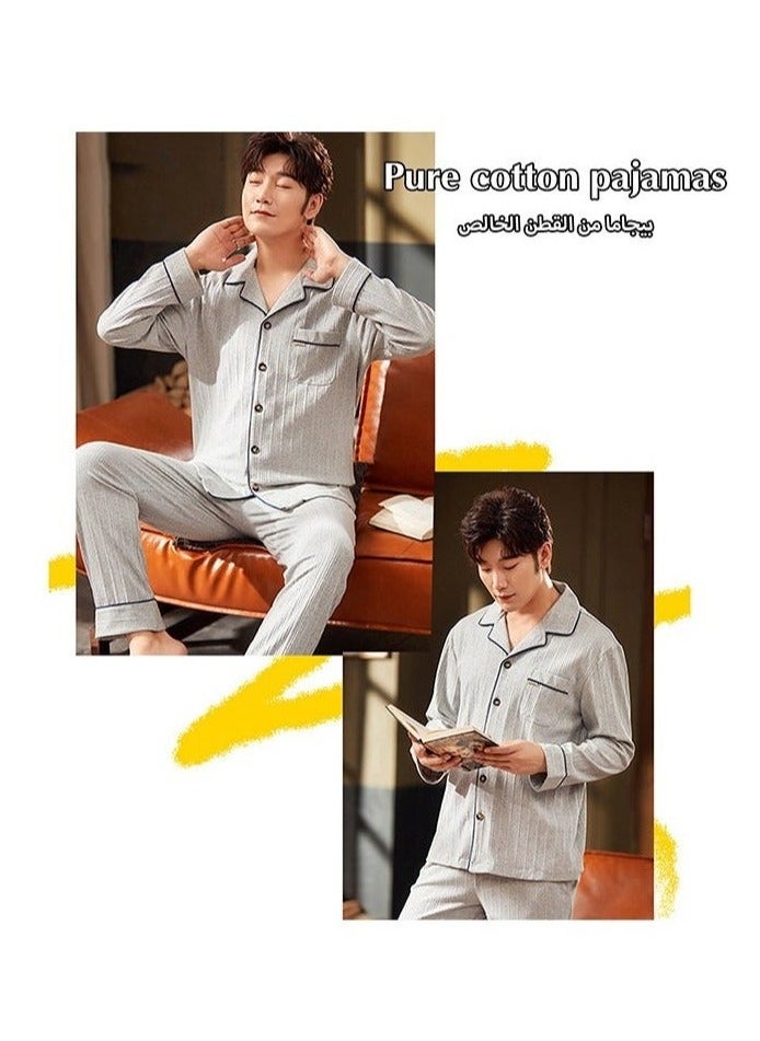 NIBEMINENT 2-Piece Set Of Unisex Pajamas Pure Cotton Long Sleeved Pants For Couples' Home Wear Fashion Casual Family  - Image 3