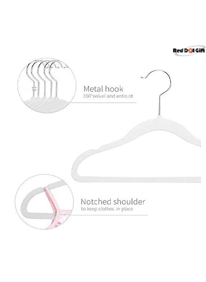 Red Dot Gift علاقة ملابس حضانة بيضاء بخطاف دوار 360 درجة كروم، 28 سم، 30 قطعة  - Image 3