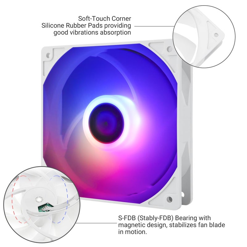 مروحة معالج Thermalright TL-C12CW-S X3 120 مم بيضاء ARGB، مروحة كمبيوتر صامتة 4pin PWM مع محمل S-FDB مضمن، مروحة تبريد تصل إلى 1550 RPM (3 قطع) - Image 4