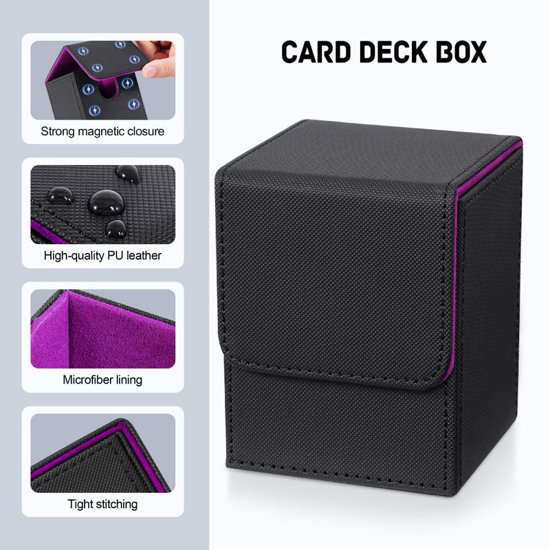 ZLCA Card Deck Box for Trading Cards,PU Leather Magnetic Card Storage Box Fits for TCG CCG Magic Game Cards(Black Set) - Image 3