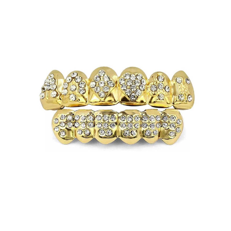 TOPGRILLZ Grillz Gold Poker Grills for Your Teeth Heart Hip Hop Grillz Teeth Men Diamond Grillz for Men Women 18K Gold Plated Hustla Teeth Grillz Gold Jewelry Rapper Costume(Poker) - Image 1