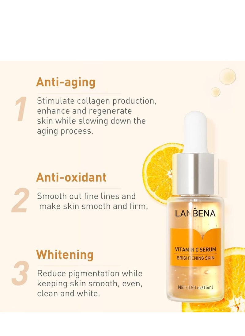 LANBENA - Vitamin C Serum for Face, With Hyaluronic Acid and Glycerol, Boosts Skin Collagen, Anti-Aging Wrinkle Treatment, Dark Spot Remover, Facial Skin Care Serum 15ml - Image 1