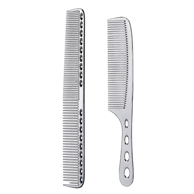 2 pcs Stainless Steel Hair Combs Anti Static Styling Comb Hairdressing Barbers Combs Silver