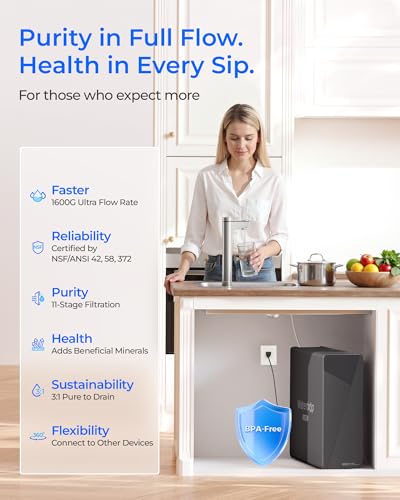 Waterdrop X16-BAS Reverse Osmosis Water Filter, Alkaline Mineral, NSF/ANSI 42&58&372 Certified, 1600 GPD, 11-Stage Filtration, UnderSink RO, 3:1 Pure to Drain, Smart Stainless Steel Faucet, BPA Free - Image 2