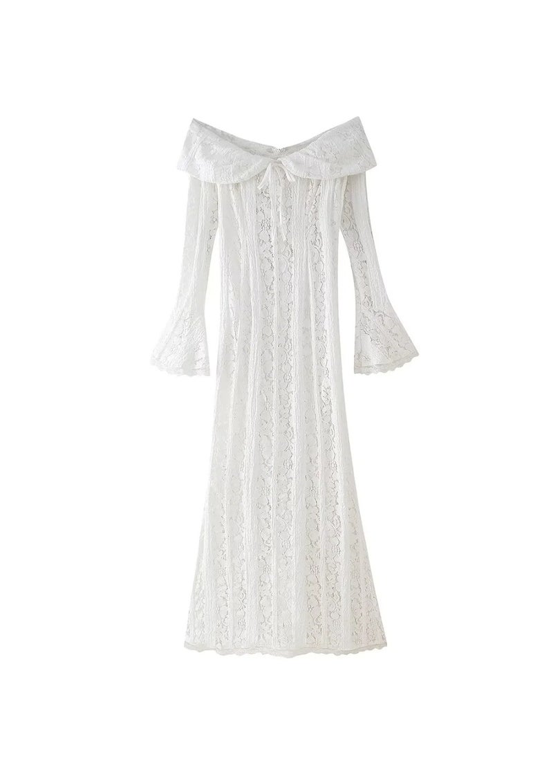 Generic - Womens Off-Shoulder Strapless Lace Dress European and American Style Fashionable Fast Selling Item Sleeveless For All Seasons Long liningless - Image 1