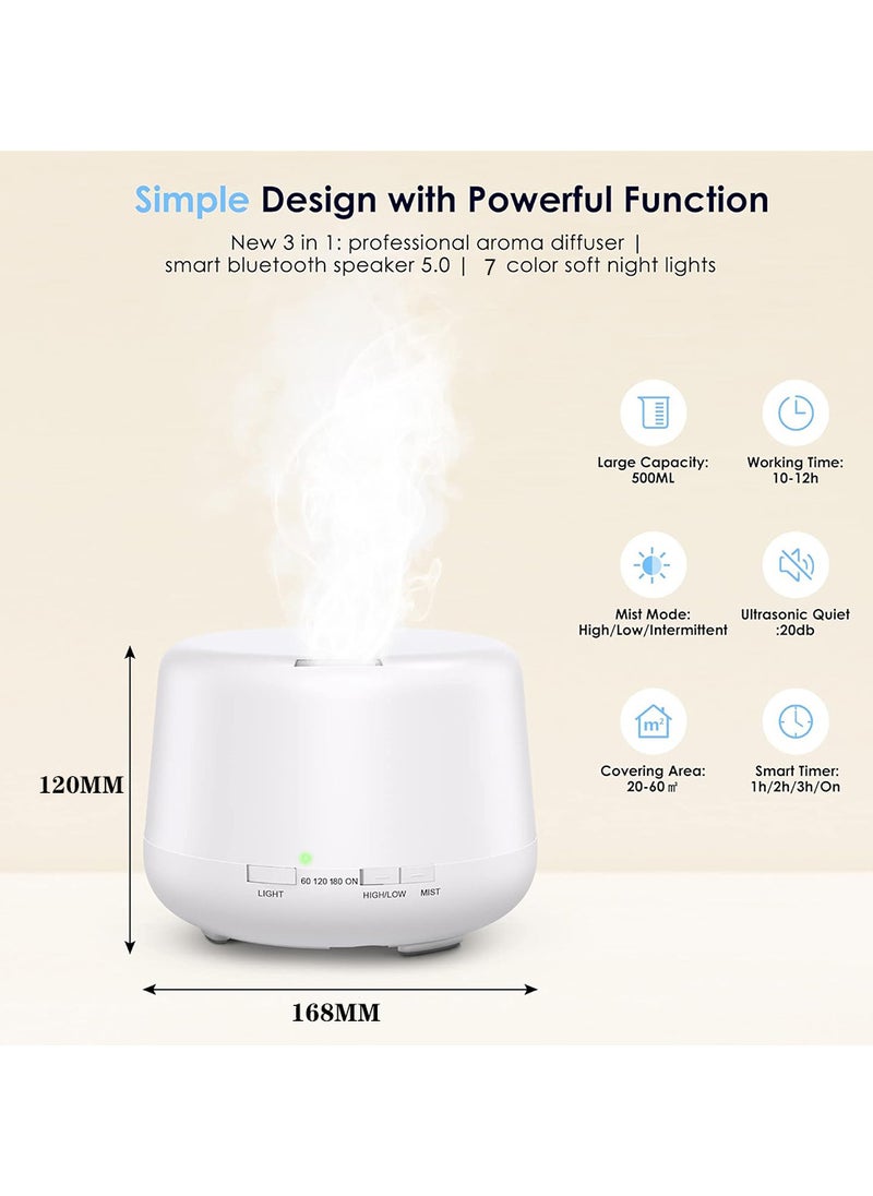 MissTiara - Humidifier Aromatherapy Essential Oil Diffuser Bluetooth Speaker 5.0, 500ML Aromatherapy Essential Oil Diffuser for Large Room Bedroom Office Home 14 Color Night Light with Remote Control - Image 1