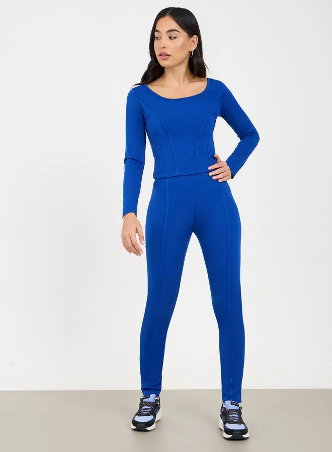 ستايلي Binding Corset Effect Top & Leggings Set