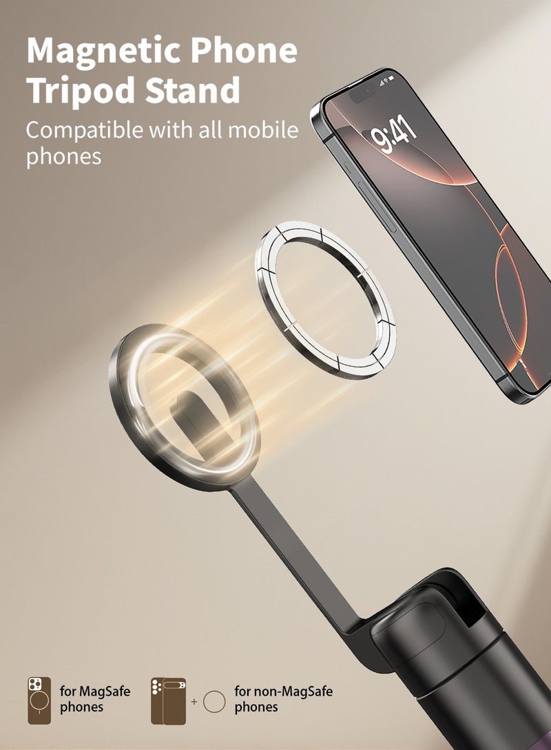 TONEOF 173 cm Magnetic Selfie Stick Tripod, Strong Magnetic Aluminium Holder for Magsafe, 360° Rotatable, Retractable Travel Tripod with Metal Ring and Remote Control, Portable Mobile Phone Tripod - Image 2