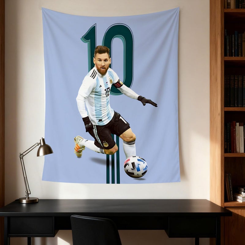 NASKY Lionel Messi World Cup Soccer Superstar Wall Tapestry: HD Fade-Resistant Polyester with 4 Corner Grommets - Hanging Poster for Boysâ€™ Bedroom & Fan Decor, 35.4 x 47.2 Inches (Blue) - Image 2