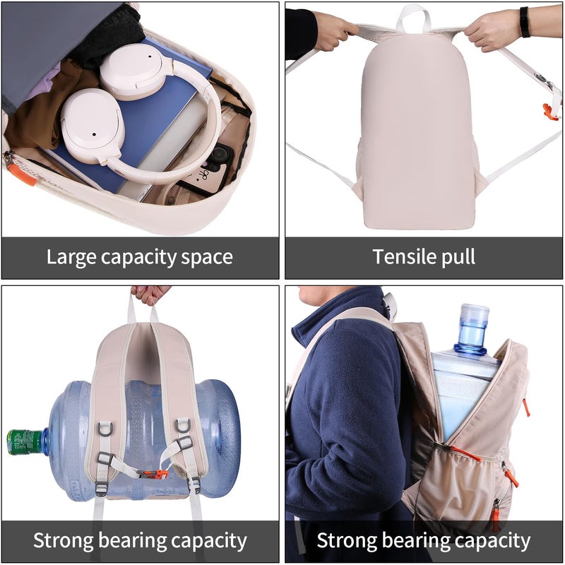 FENGDONG 35L Lightweight Foldable Waterproof Packable Travel Small Hiking Backpack Daypack for men women Beige Orange - Image 5