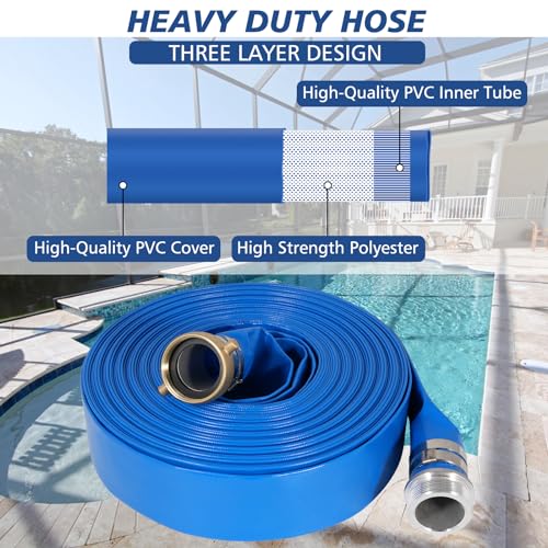 Picatu 2" x 100 ft Backwash Hose for Swimming Pools, Heavy Duty PVC Lay Flat Water Discharge Hose,Durable Pool Drain Hose with Aluminum Pin Lug Fittings for Pump And Filters - Image 3