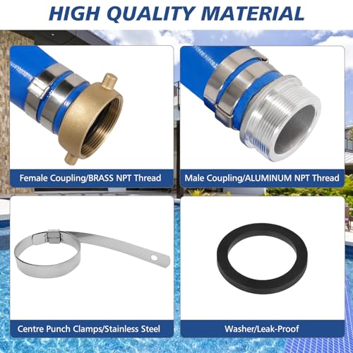 Picatu 2" x 100 ft Backwash Hose for Swimming Pools, Heavy Duty PVC Lay Flat Water Discharge Hose,Durable Pool Drain Hose with Aluminum Pin Lug Fittings for Pump And Filters - Image 2
