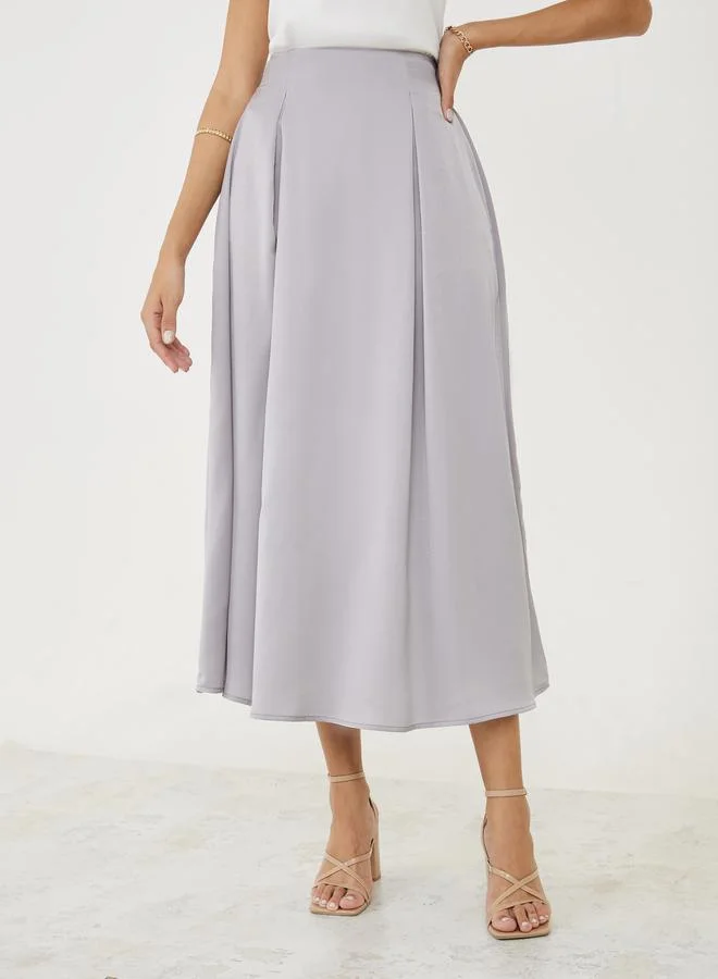 Styli Box Pleat Detail Satin Midi Skirt