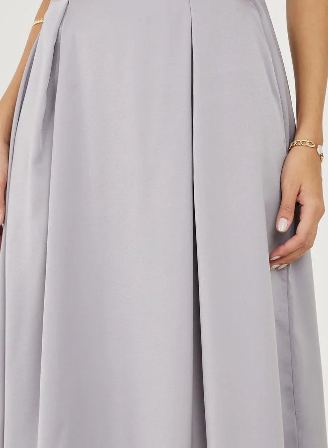 Styli Box Pleat Detail Satin Midi Skirt