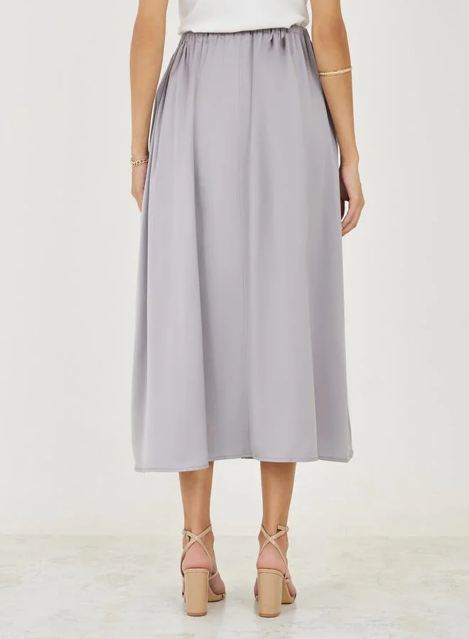 Styli Box Pleat Detail Satin Midi Skirt