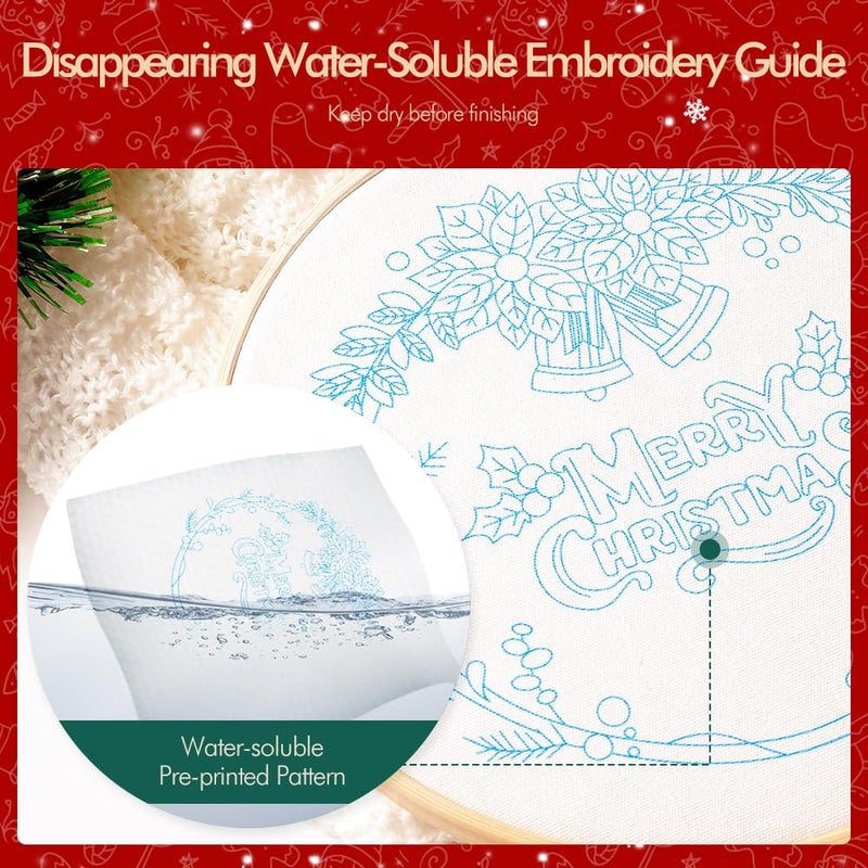 wtisan Christmas Embroidery Kits: 3 Pack Cross Stitch Kit for Beginners Adults, DIY Ornaments Craft Kit with All Tools & Instructions, Stamped Hand Embroidery Starter Kit for Holiday Crafts & Xmas Home Decor - Image 4