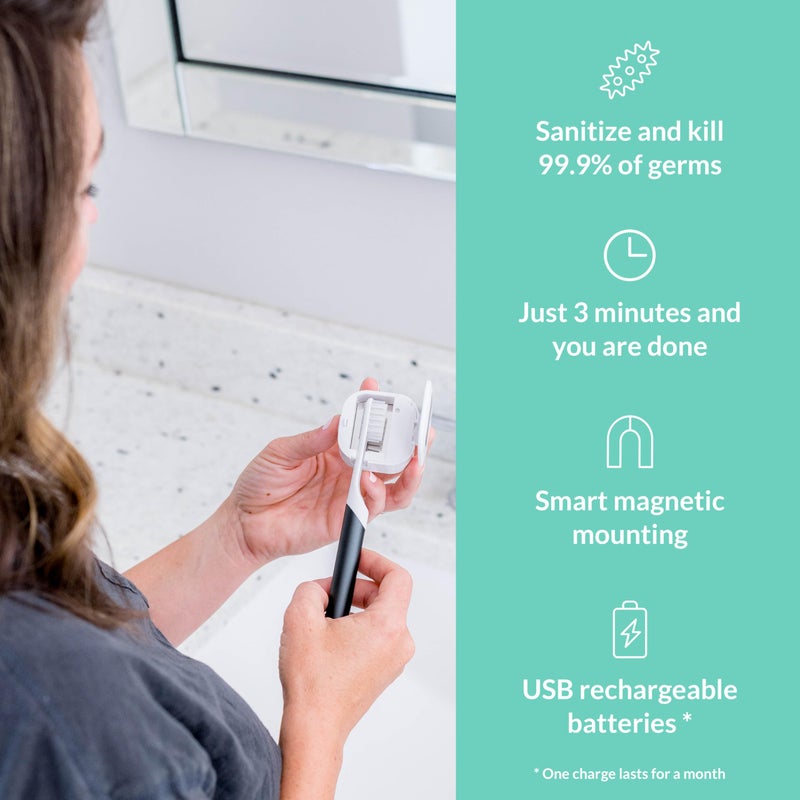 Bril معقم فرشاة الأسنان UV-C من بريل، منظف محمول، غطاء سفر، حامل مغناطيسي، وحافظة قابلة للشحن لأي حجم من فرشاة الأسنان، أزرق داكن - Image 3