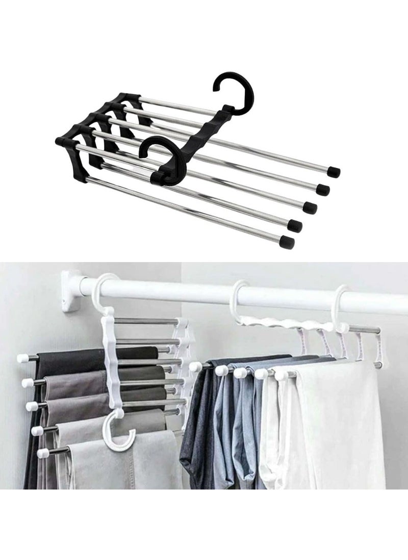 KITCHENOO Adjustable Trouser Hanger with Double Hooks - Multi-Tier Stainless Steel Clothes Drying Rack for Closet Storage Black  - Image 1