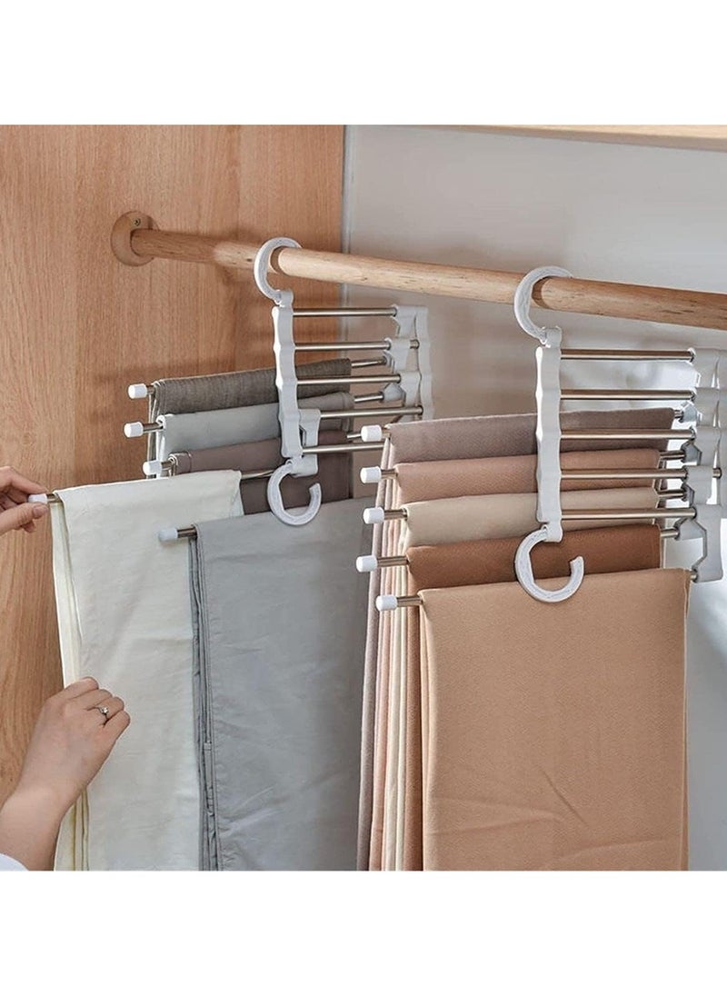 KITCHENOO Adjustable Trouser Hanger with Double Hooks - Multi-Tier Stainless Steel Clothes Drying Rack for Closet Storage Black  - Image 2