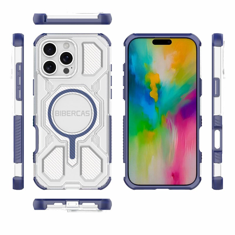 BIBERCAS For Iphone 16 Pro Max Transparent Color Series Magsafe Air Bag Shockproof Phone Case(Blue) - Image 2