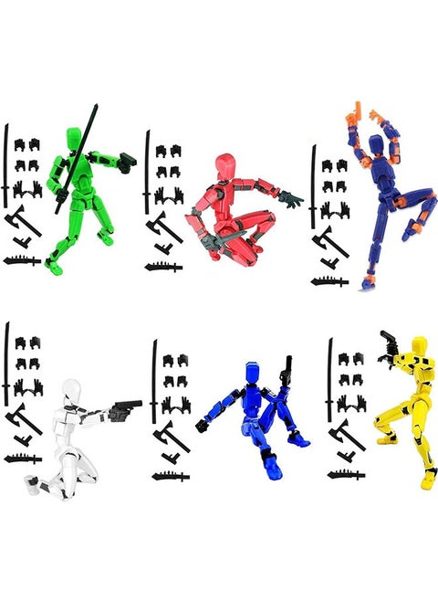 6 Sets T13 Action Figure, 3D Printed Titan 13 Multi-Jointed Movable Robot, Full Body Mechanical Doll Dummy Action Figures for Creative Gifts and Toy Collection (6 Colors)（Need to assemble by yourself）