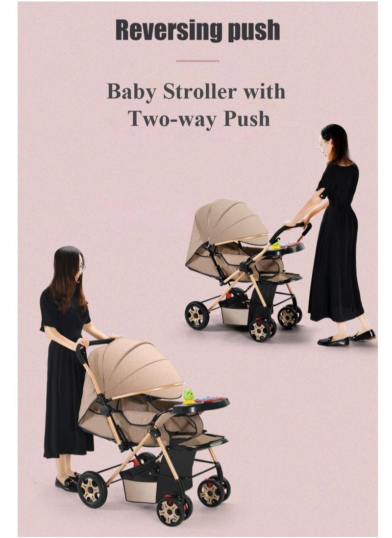 XiuWoo - Two Way Push Portable Infant Adjustable Foldable Baby Stroller, Push Stroller and Baby Cart with Handles, safety harness, Storage Basket, Stroller Tray and Cup Holder - Image 1
